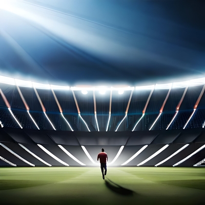 Ein Mann verlässt das Stadion