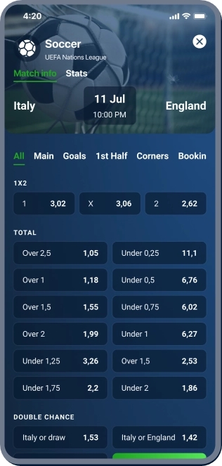 Ansicht der 20bet-App