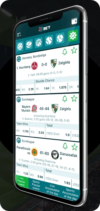 Ansicht der Sportwetten-App von 22bet