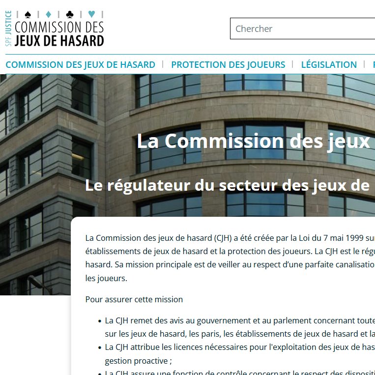 Ansicht der Website gamingcommission.be