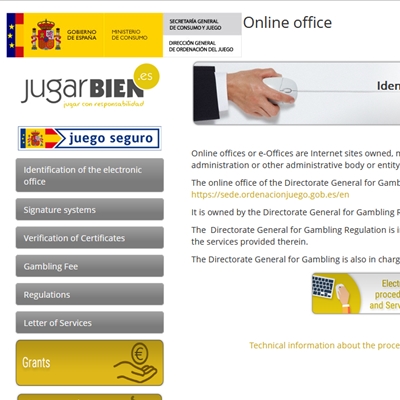 Ansicht der Website sede.ordenacionjuego.gob.es
