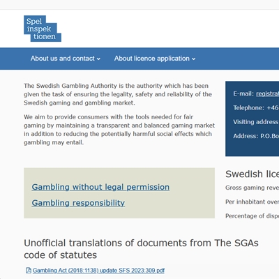 Ansicht der Website spelinspektionen.se